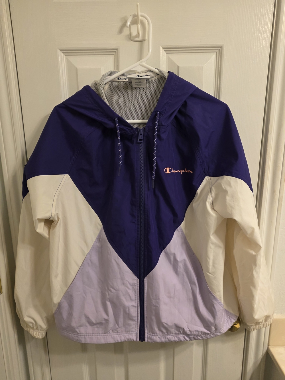 Champion Colorblock Windbreaker Jacket in Purple & Cream